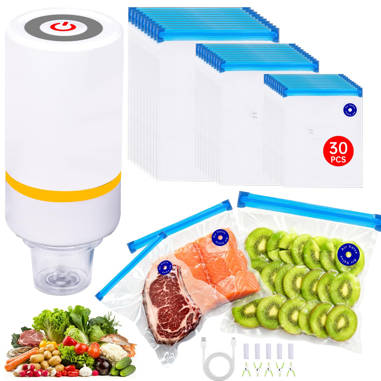 Kosbon 42 PCS Sous Vide Vacuum Sealer Set with 30 reusable bags