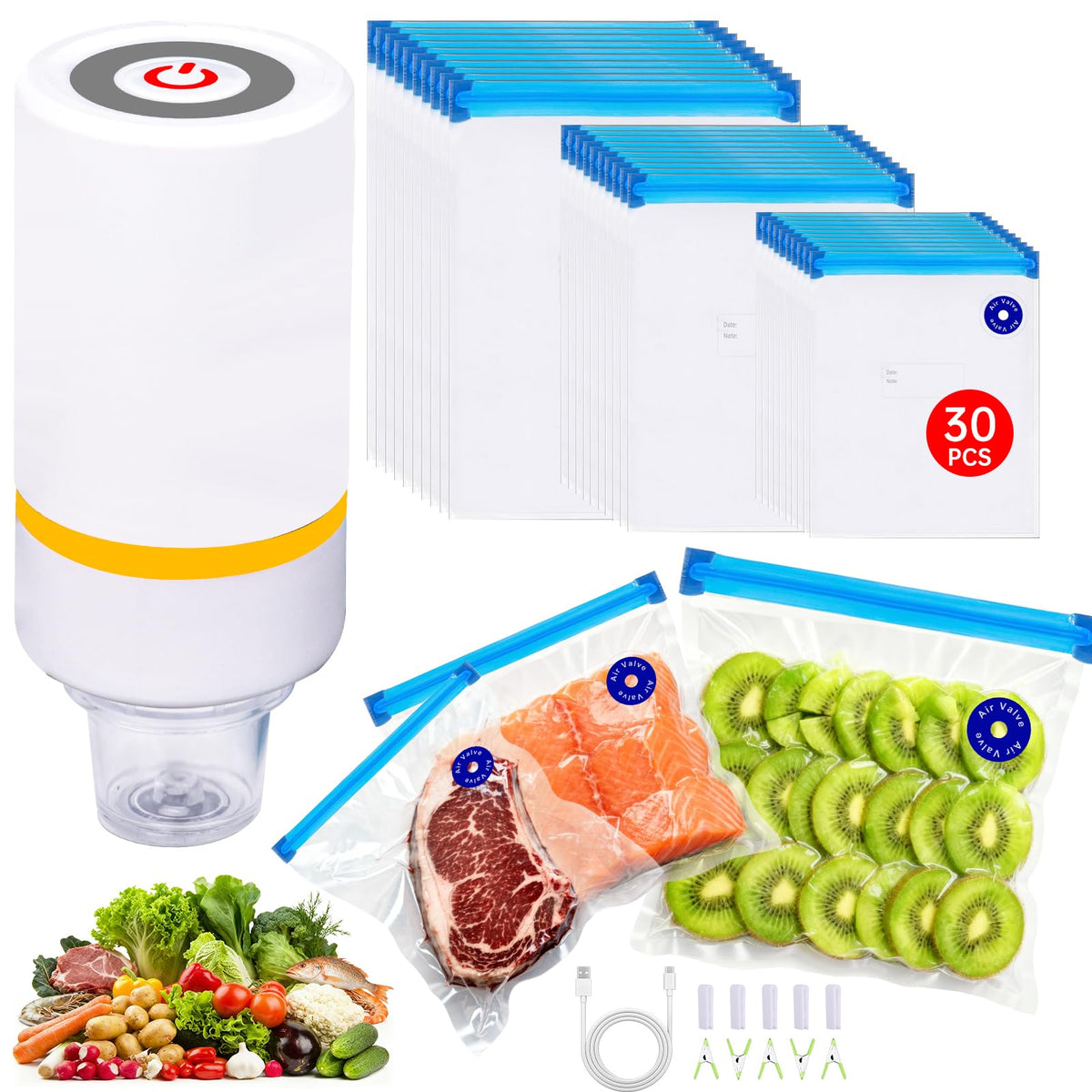 Kosbon 42 PCS Sous Vide Vacuum Sealer Set with 30 reusable bags