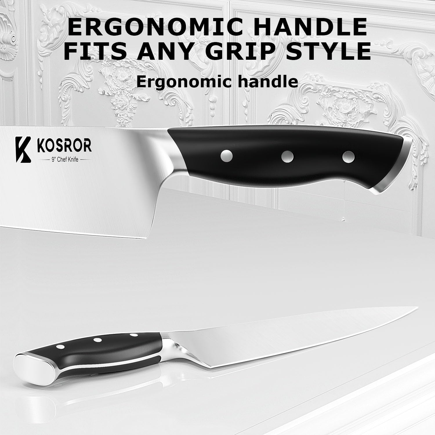 Full-tang ergonomic handle on KOSROR Kitchen Knife Set