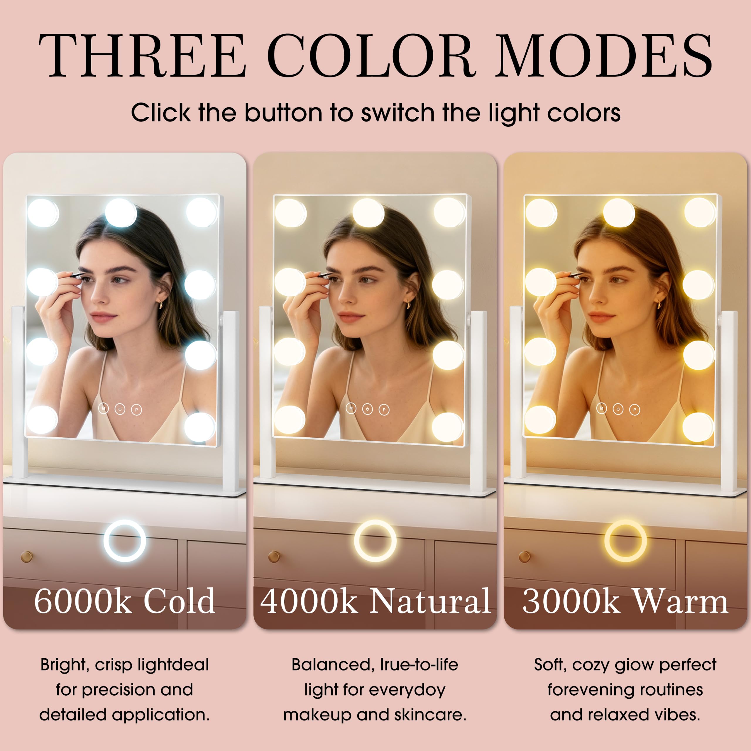 Kotdning Vanity Mirror with Lights white frame 12x14 inch size