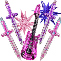 Kpop Balloons 7Pcs pink guitar balloon for music themed backdrop