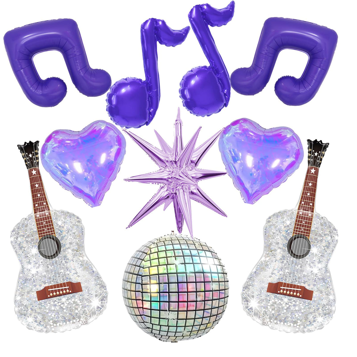 Kpop Girl Group Party Balloons set with purple music notes and disco ball