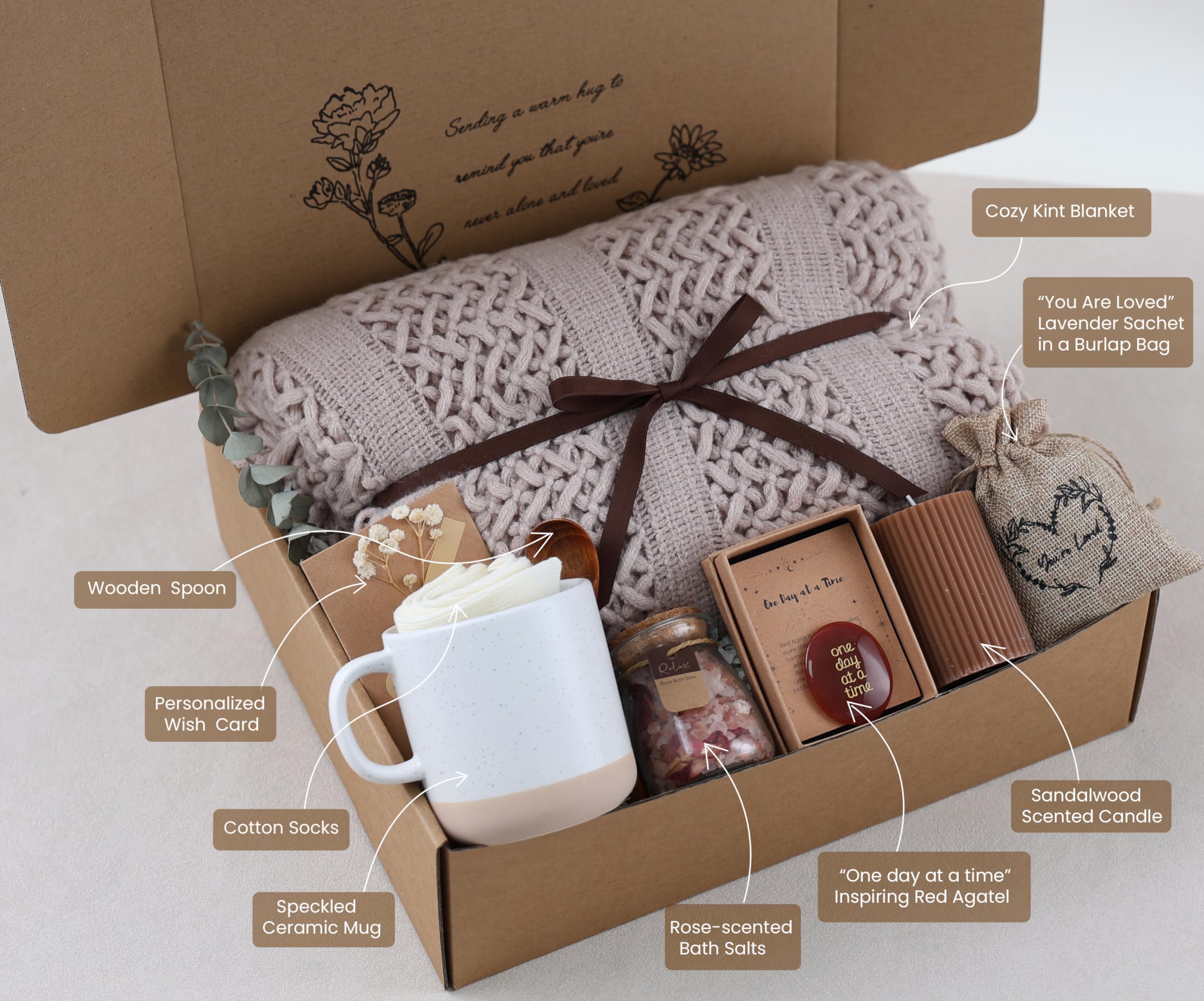 Kraft gift box with dried flower accents and ribbon