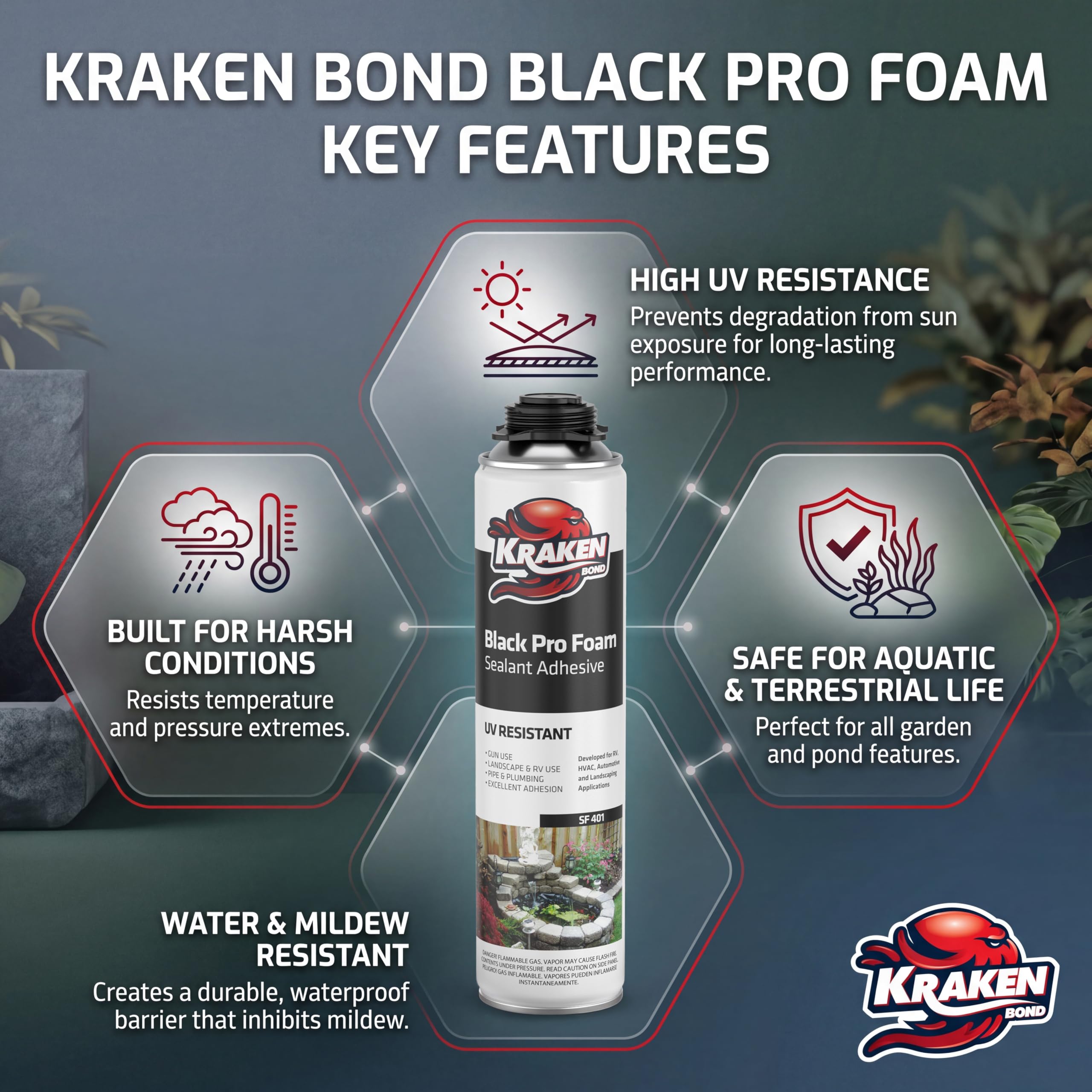 Kraken Bond 2pack black foam sealant product can display