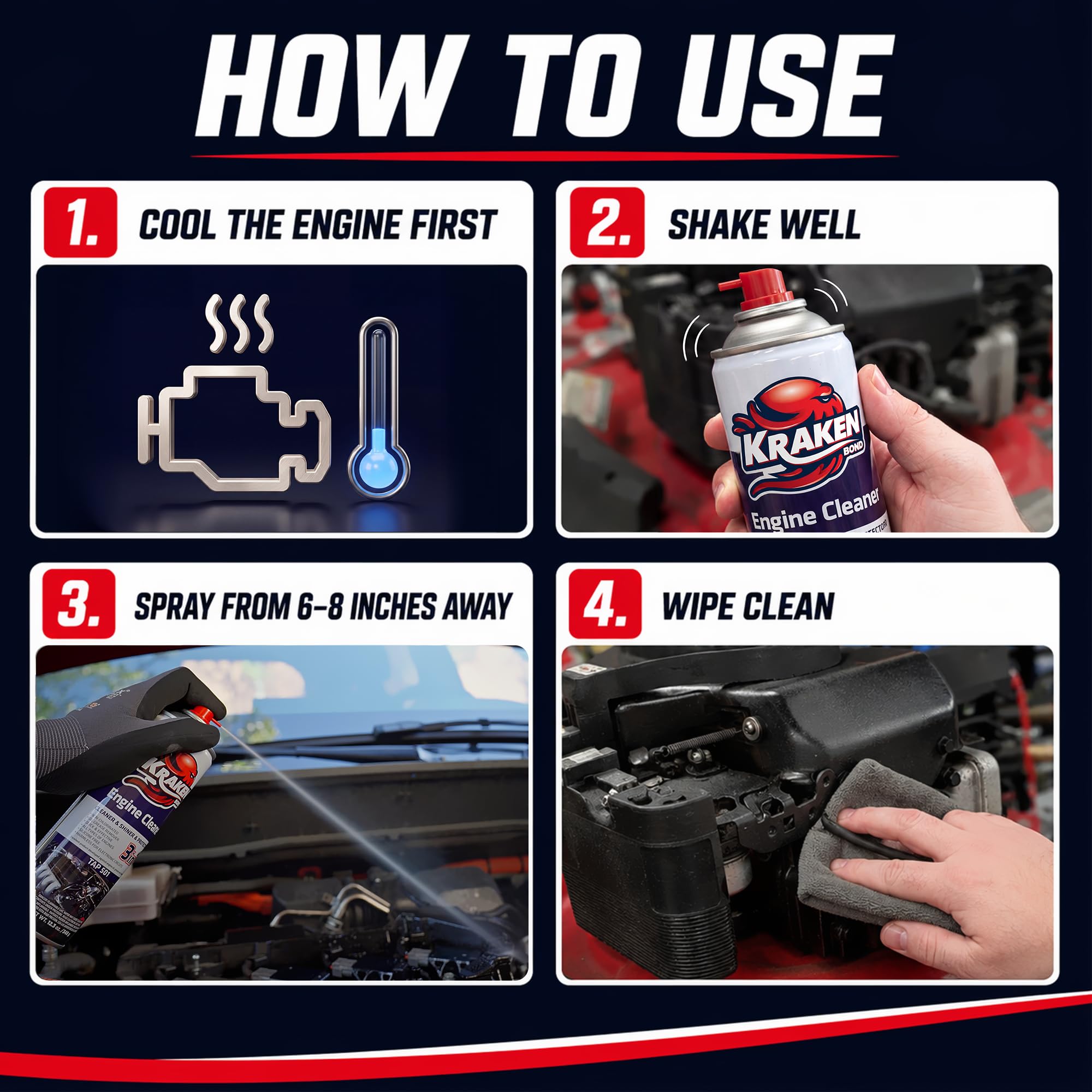 Gunk removal with Kraken Bond engine cleaner spray