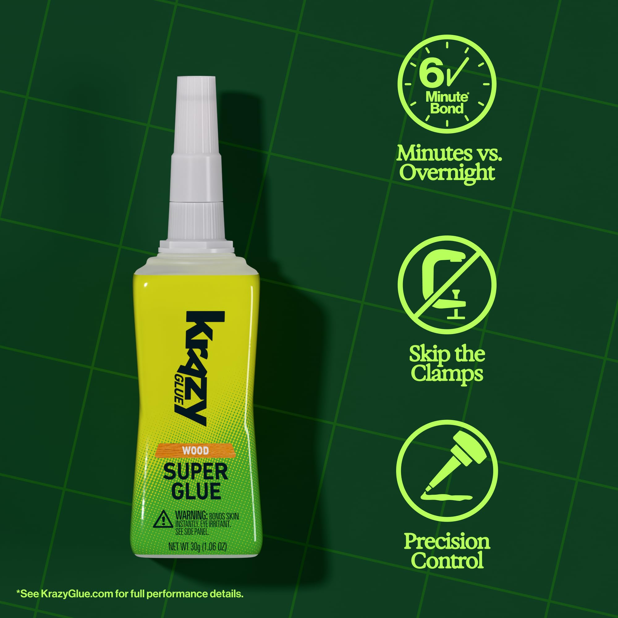 Krazy Glue packaging featuring brand and Fast-Dry Wood Superglue