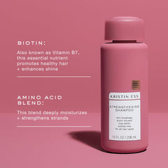 Amino acids fortify hair Kristin Ess Biotin Shampoo tube