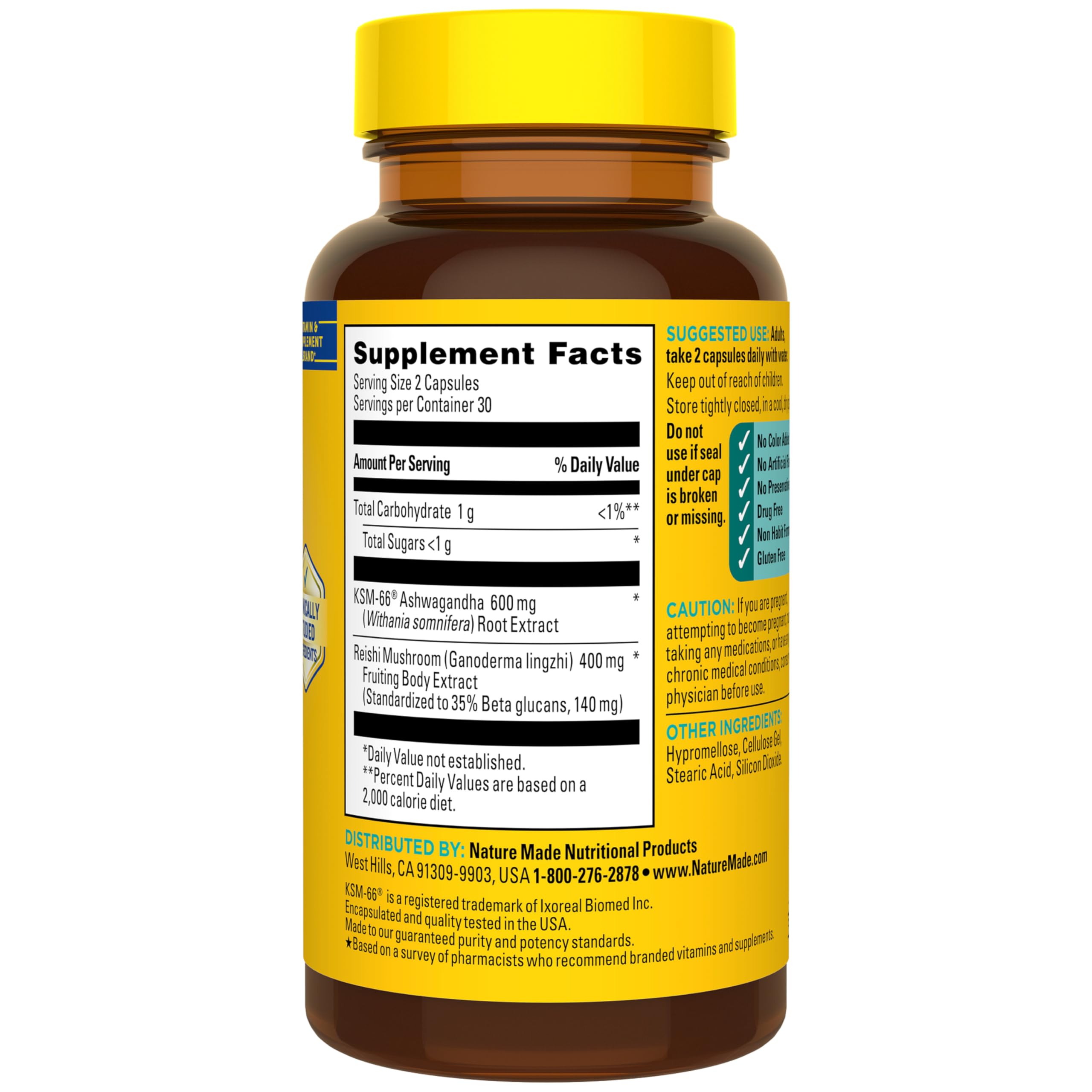 KSM 66 Ashwagandha Reishi Nature Made capsules box