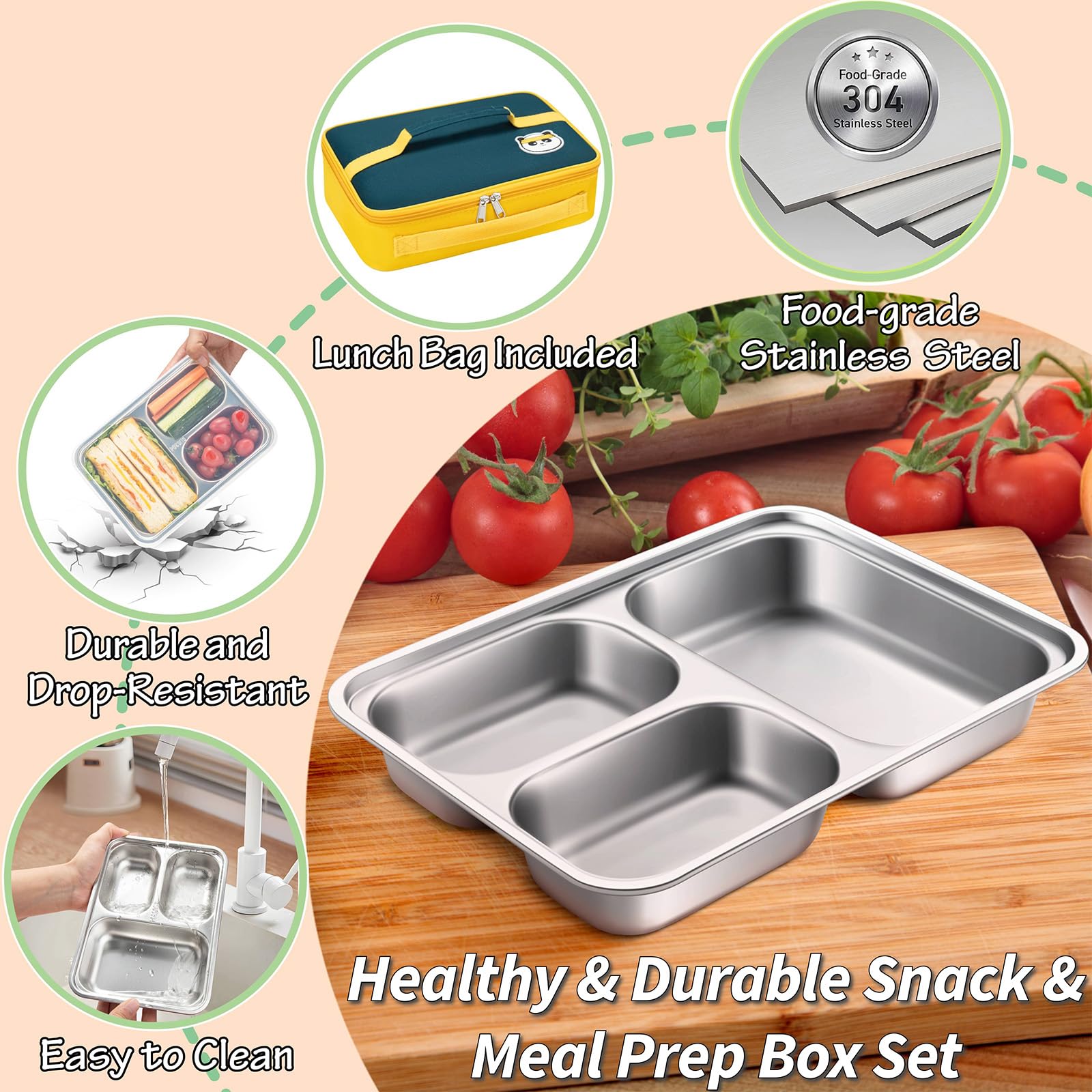 KTKUDY metal bento lunch boxes for meal prep