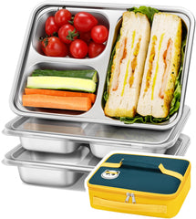 KTKUDY 3 pack stainless steel snack containers with plastic lids
