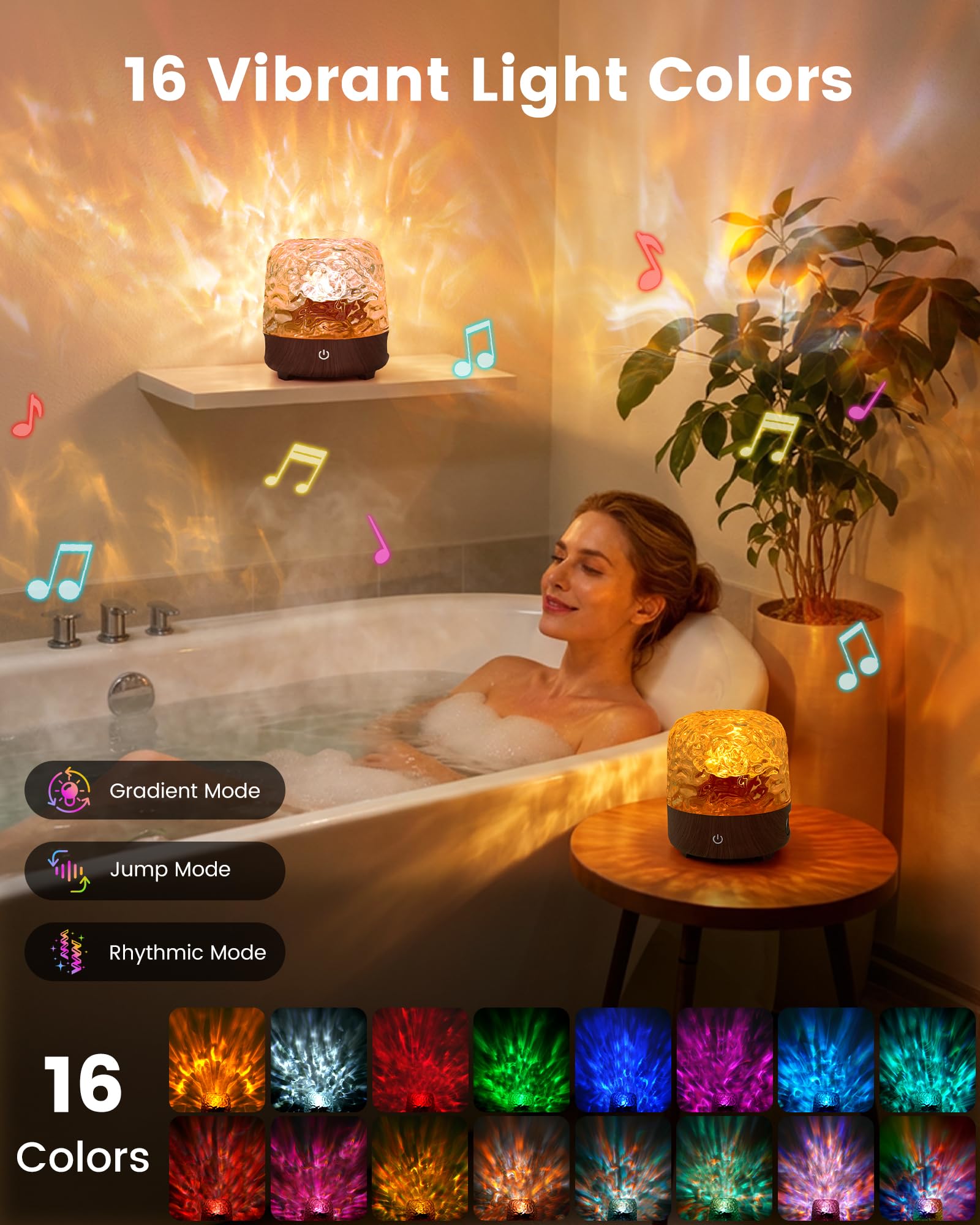 Water resistant shower lamp with USB-C charging