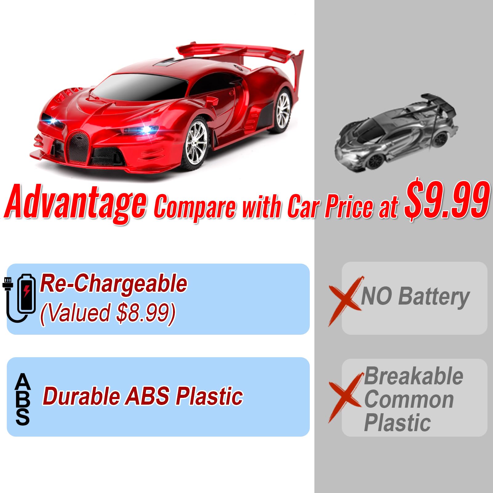 RC car 1-18 scale for kids red side view