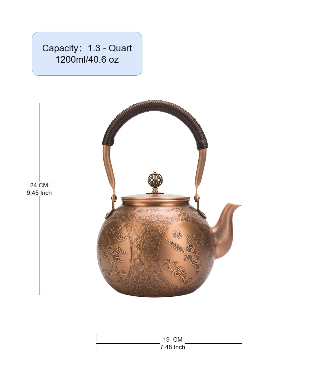 Kettle for stovetop use in solid copper
