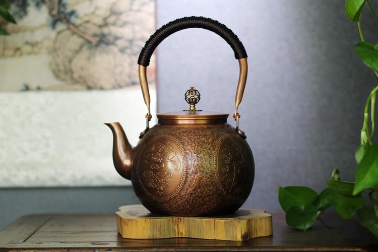 Round hammer copper teapot with box