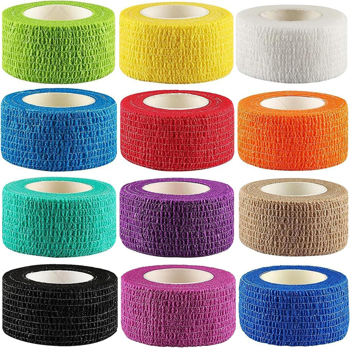 Kuvvfe self adhesive bandage wrap 12 pack 1in x 5yds rainbow colors
