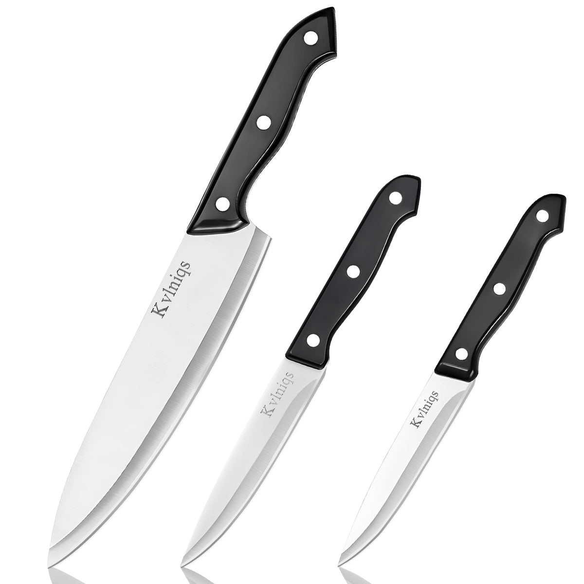 Kvlniqs 3-Piece Kitchen Knife Set with 8 inch chef knife 5 inch utility knife 4.5 inch paring knife