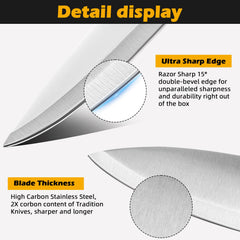 Kvlniqs 8 inch chef knife close up showing blade