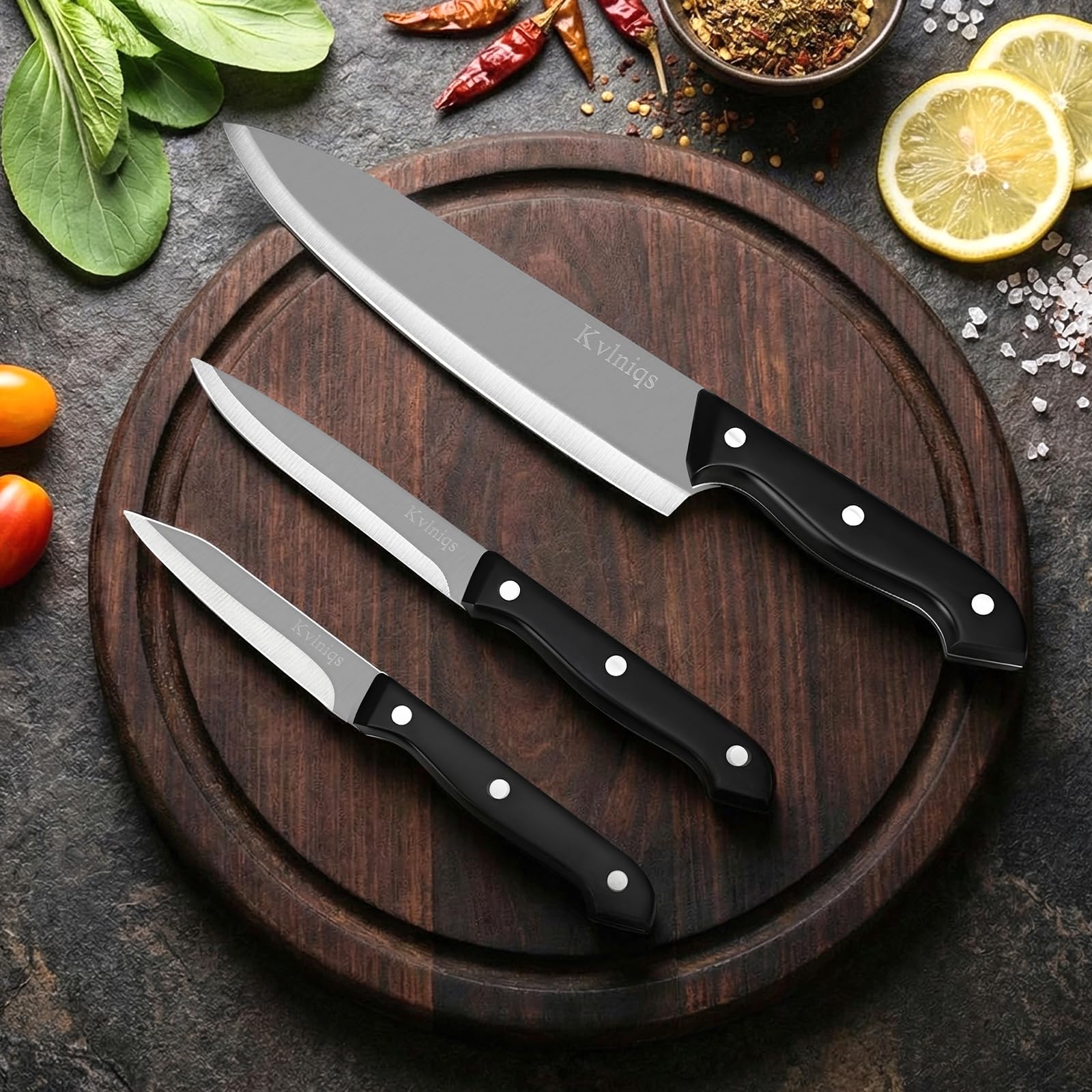 Kvlniqs knife set with three knives and sheath storage