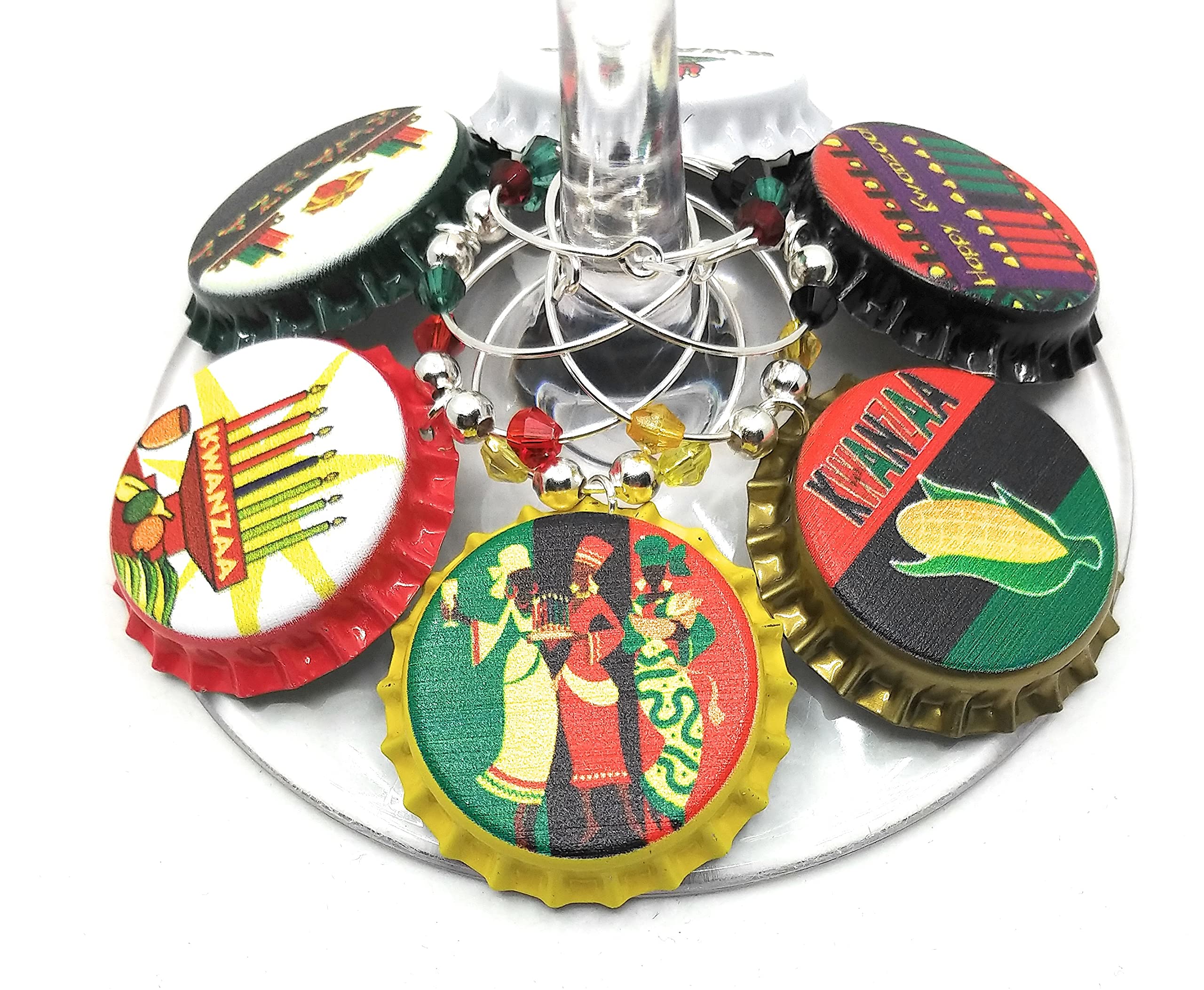 Kwanzaa wine charms 6 pack bottle cap markers