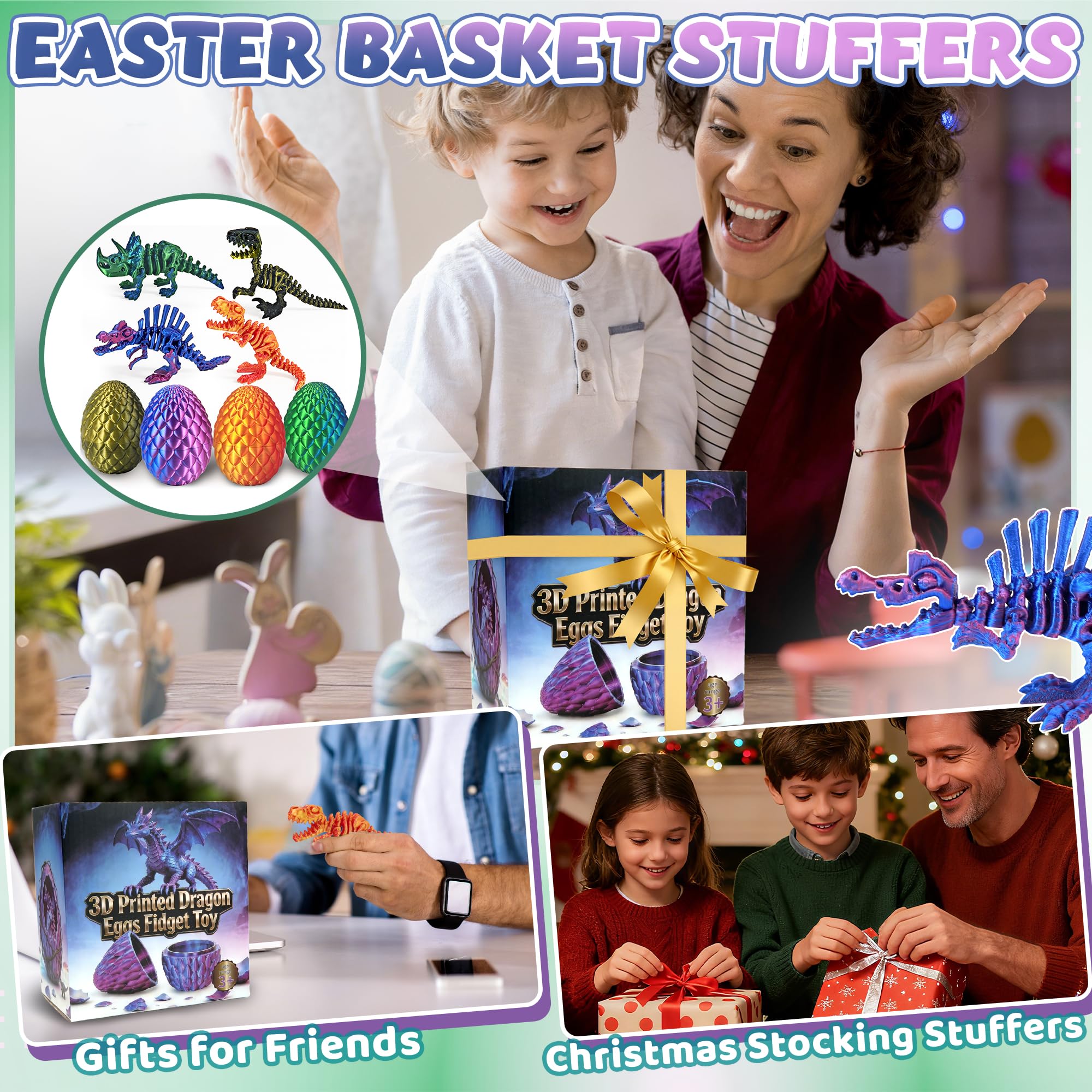 Pack of 4 Kyerivs dinosaur Easter eggs for kids teens