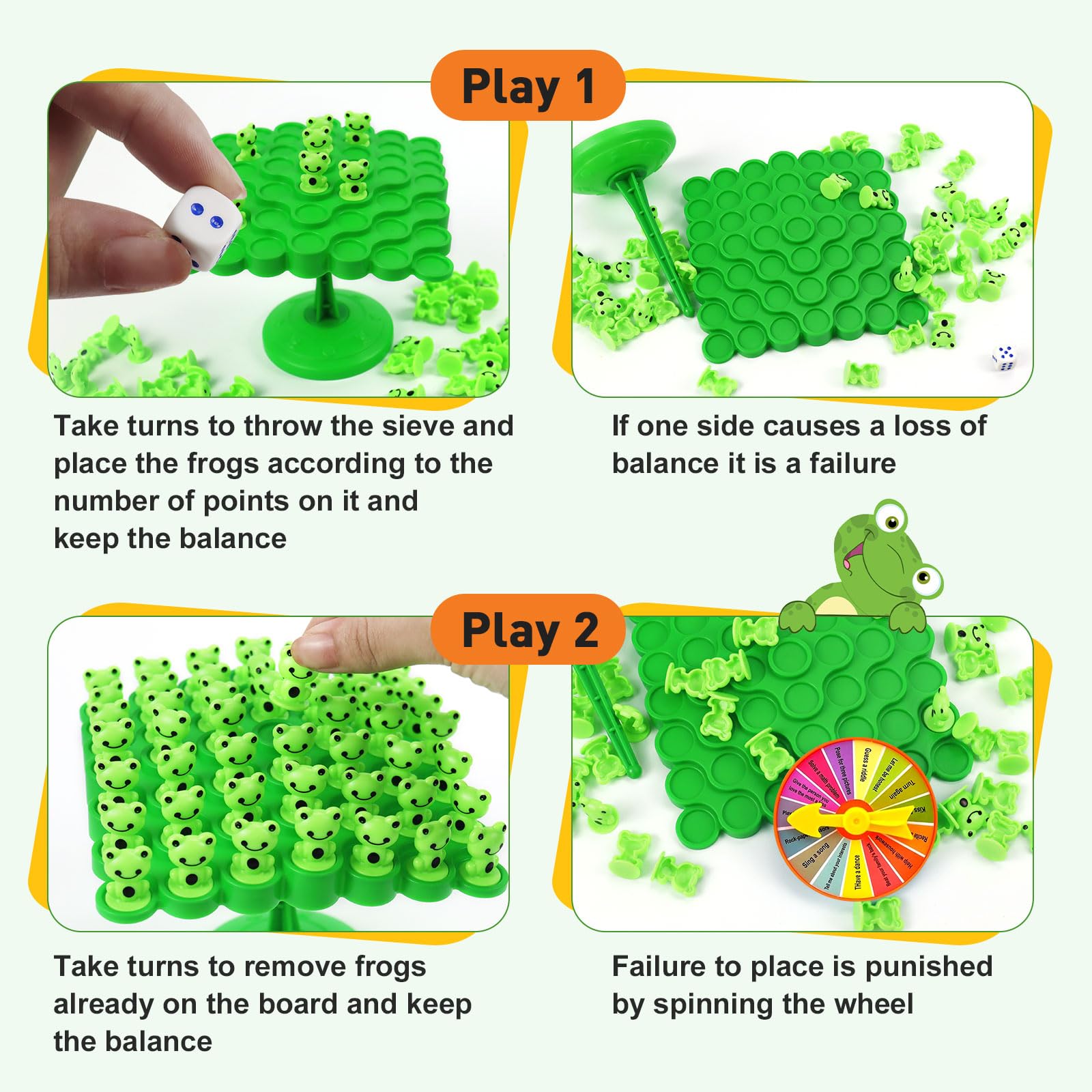 Two-player balance game setup with dice and adventure wheel