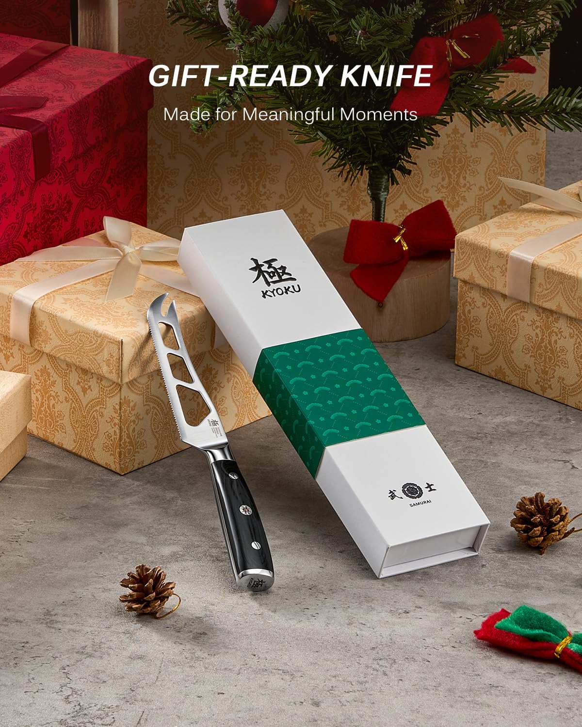 Serrated knife for hard cheeses ready for gifting