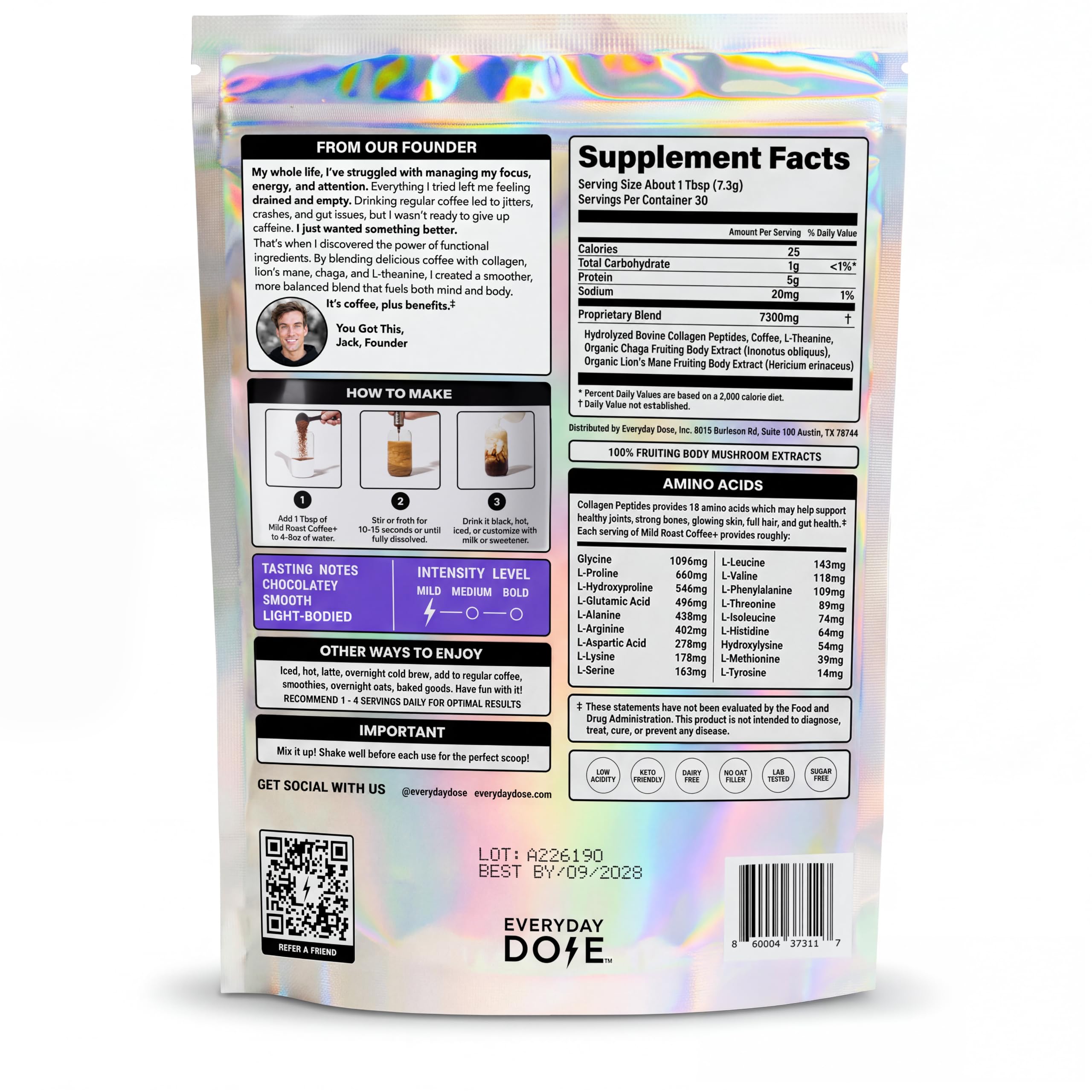 L-Theanine in Everyday Dose mushroom coffee for calm focus