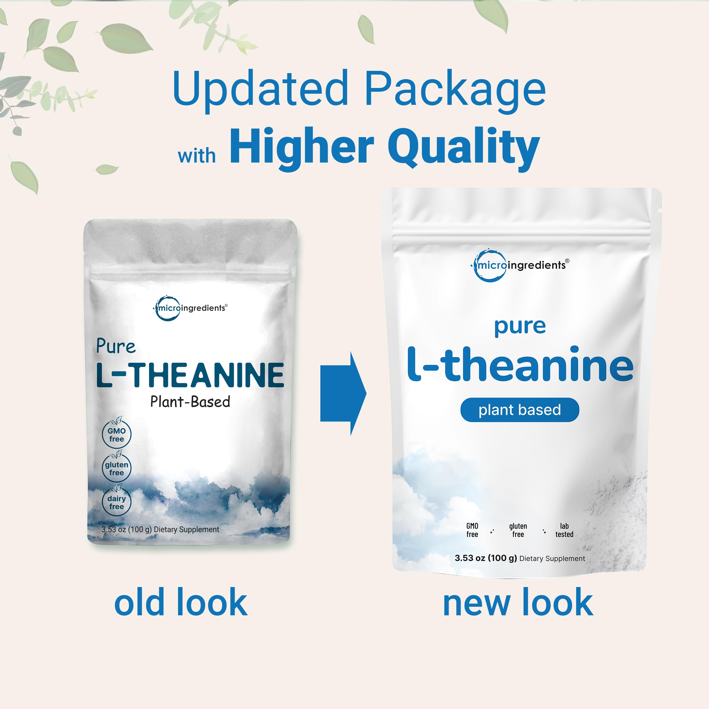 Filler free no GMOs vegan friendly L-Theanine powder product packaging
