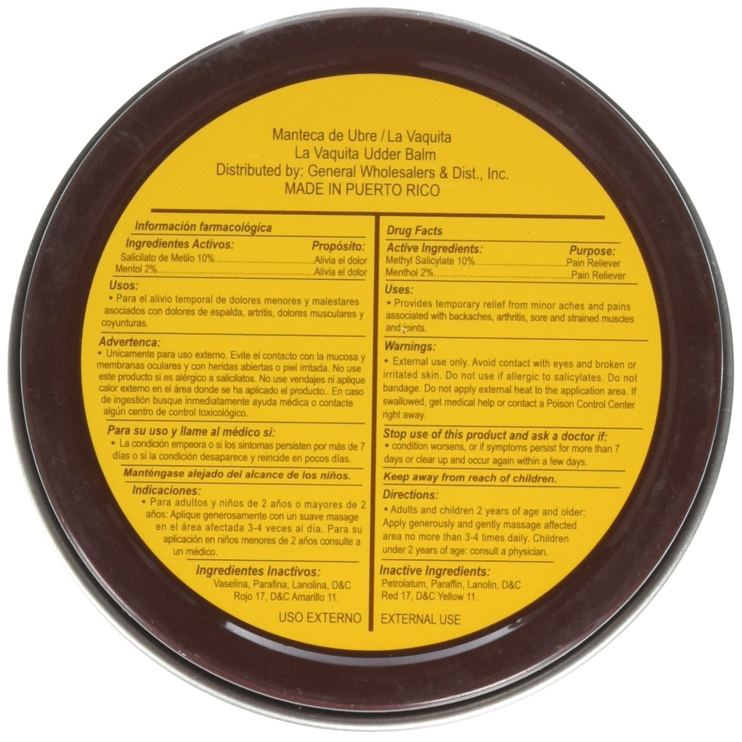 La Vaquita manteca de ubre tin container for topical analgesic