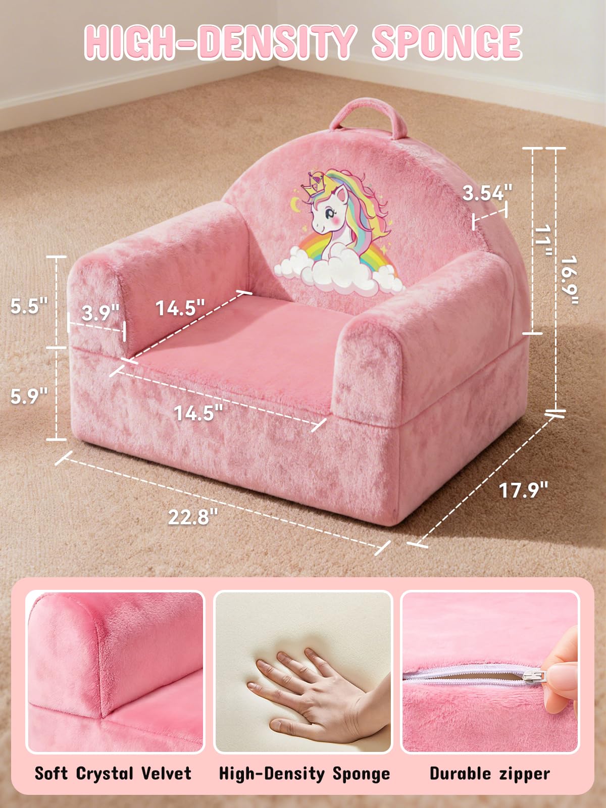 removable machine-washable cover on unicorn sofa