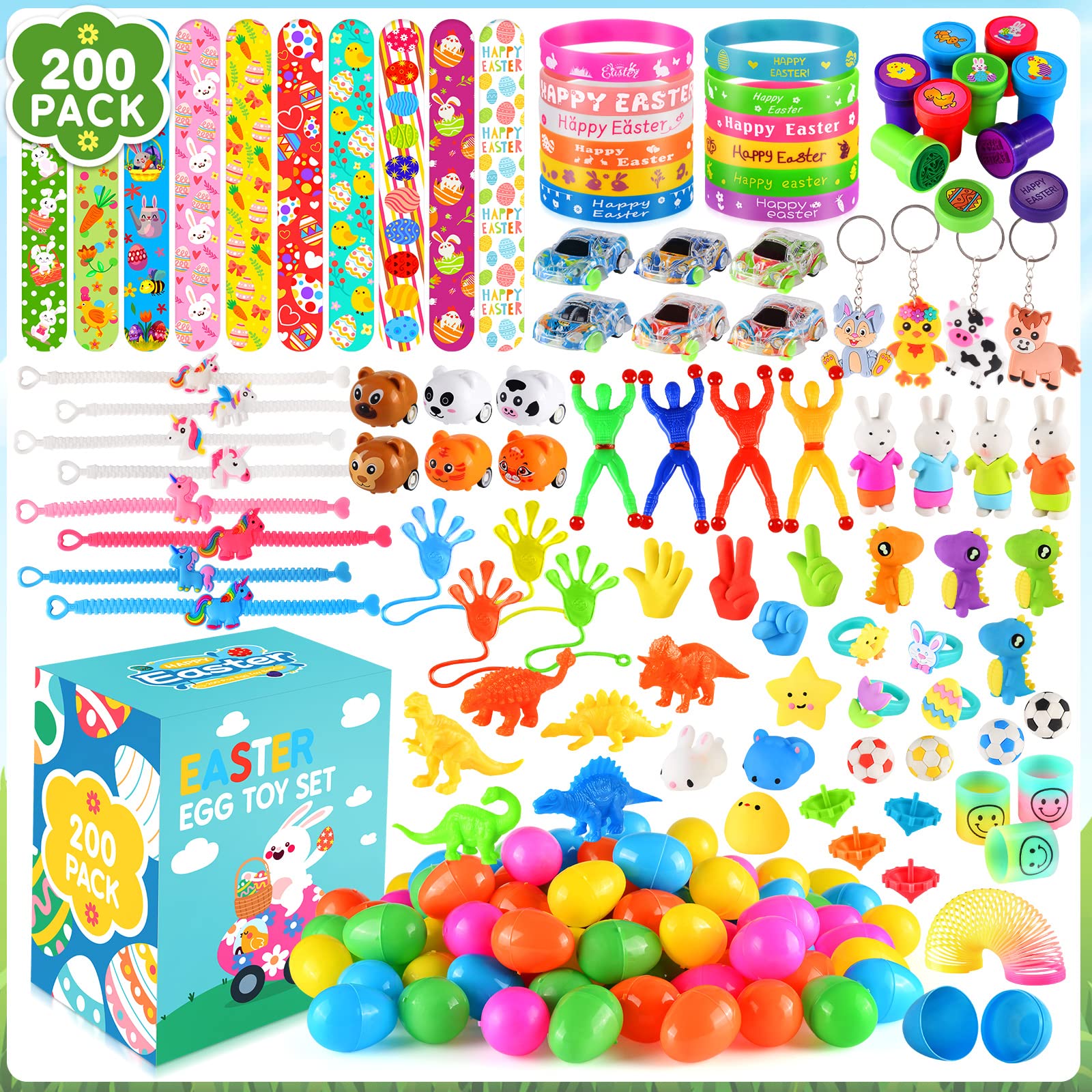 LACCHOUFEE 100Pcs Prefilled Easter Eggs with Toys package