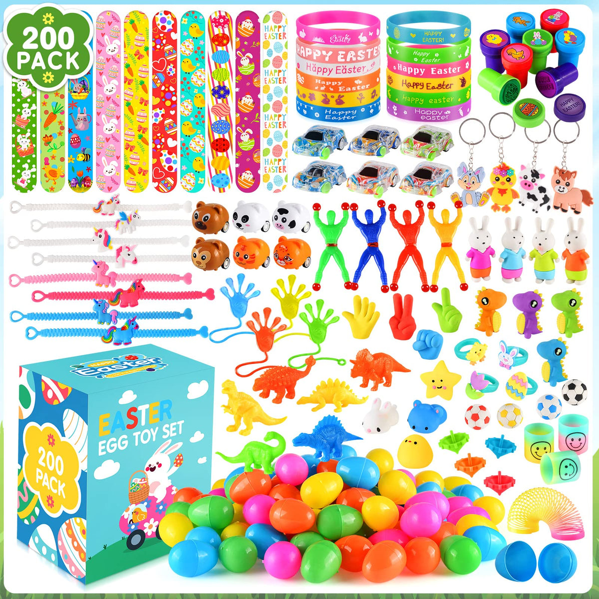 LACCHOUFEE 100Pcs Prefilled Easter Eggs with Toys package