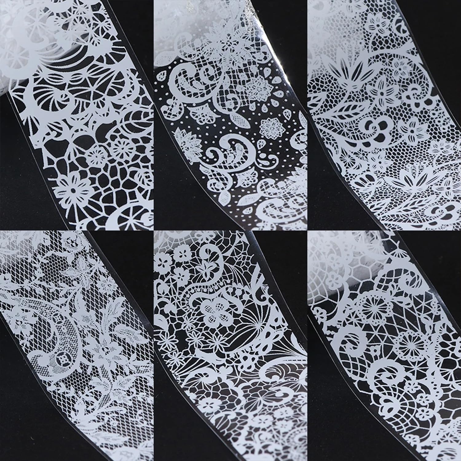 Holographic lace nail foil design