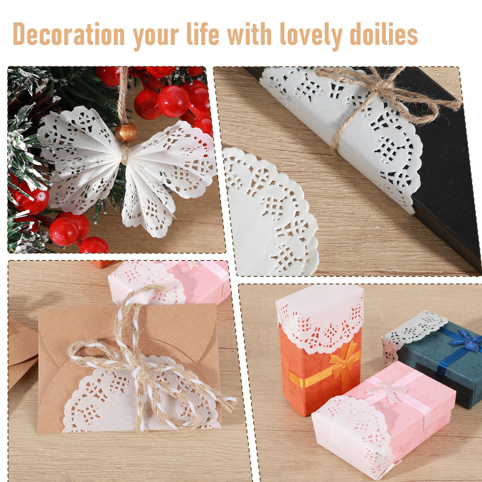 Disposable food-safe white lace doilies pack
