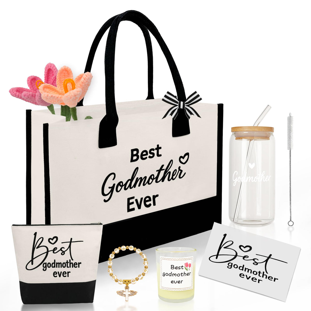 16 oz glass cup with lid and straw from LACGO Godmother Proposal Gift set