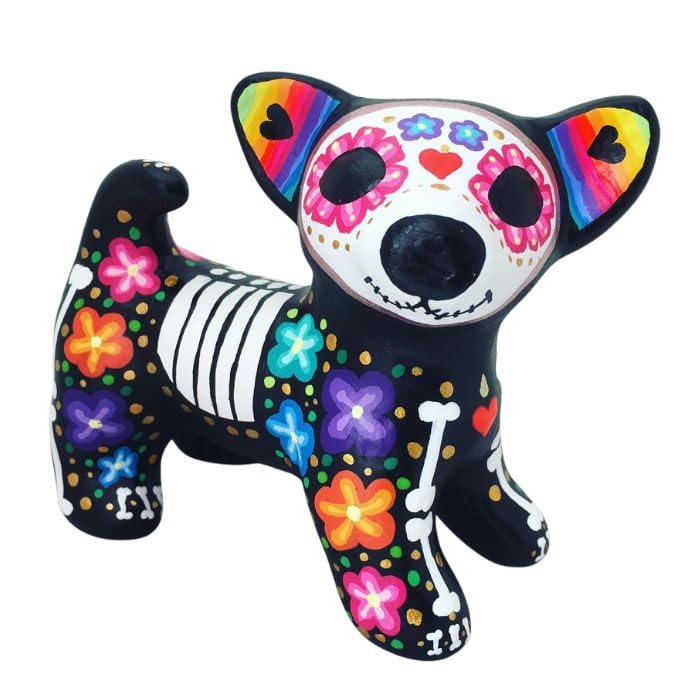 Lacquered catrina dog figure for color protection