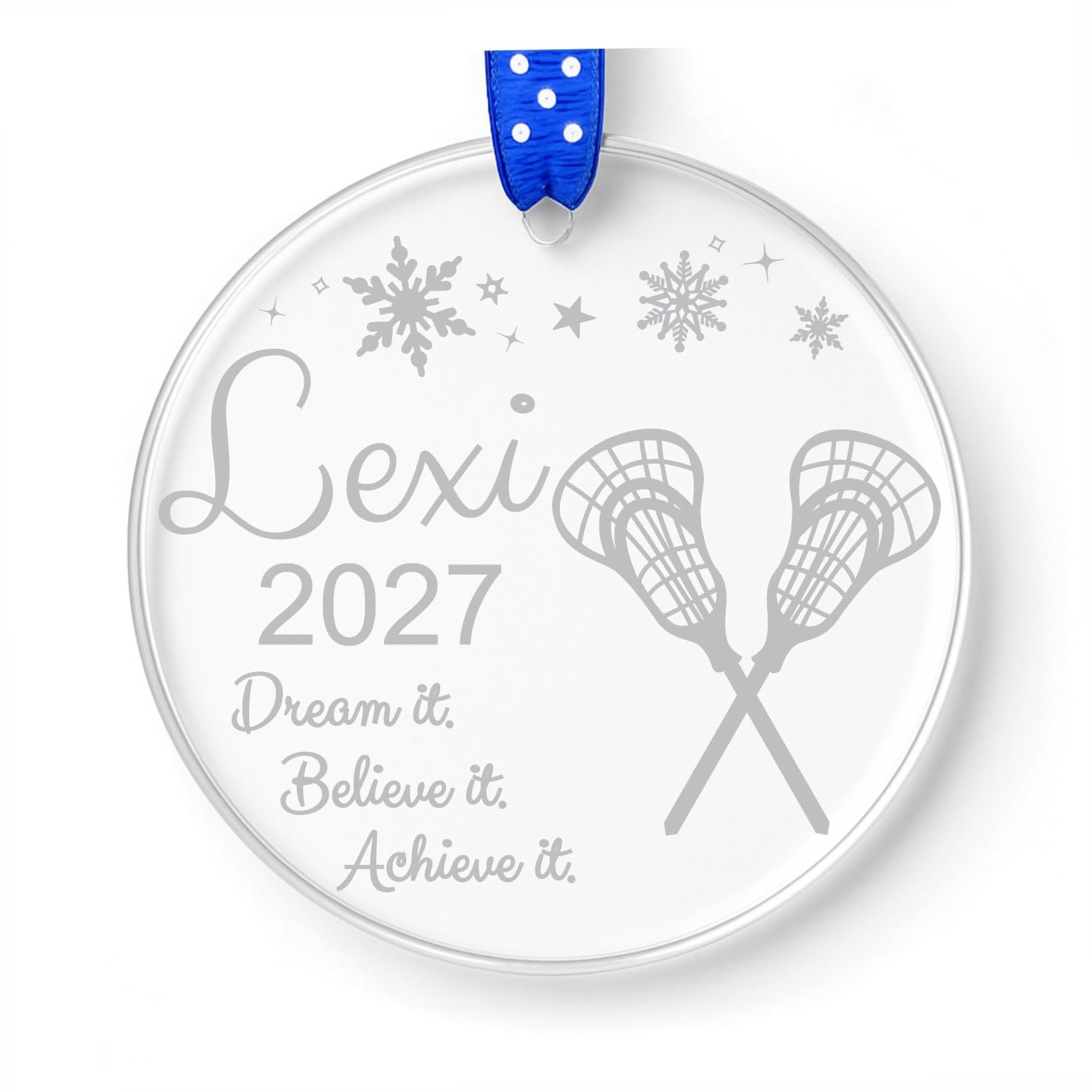 Lacrosse Ornament clear acrylic 3x3 inch size