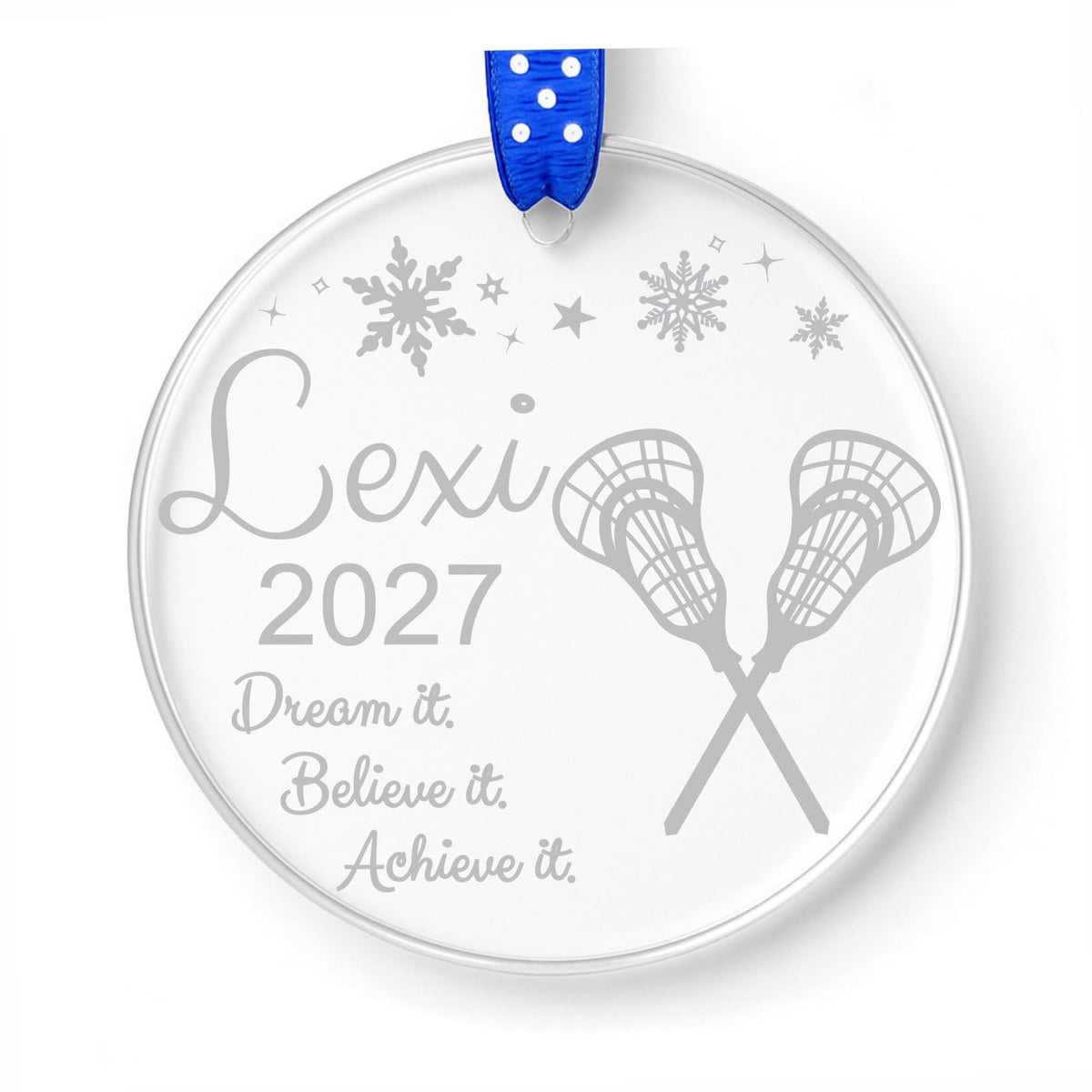 Lacrosse Ornament clear acrylic 3x3 inch size