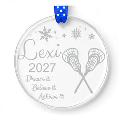 Lacrosse Ornament clear acrylic 3x3 inch size