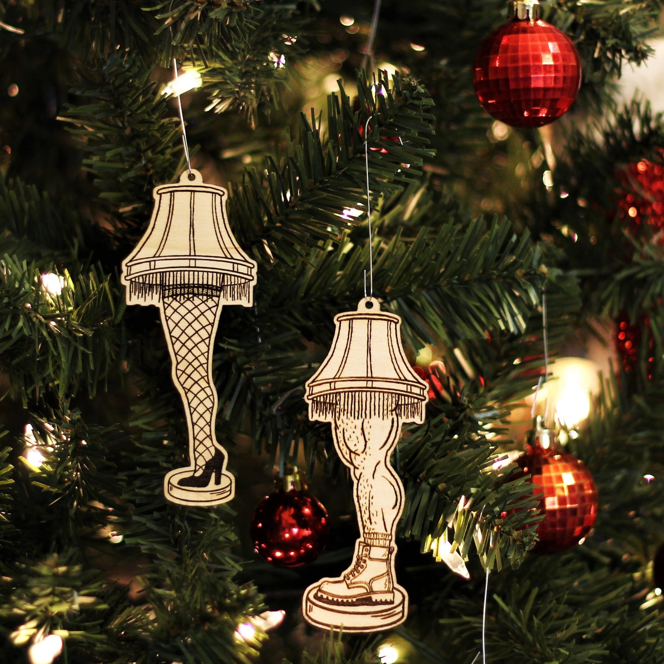 Lady and Beefy birch wood ornament set hand made