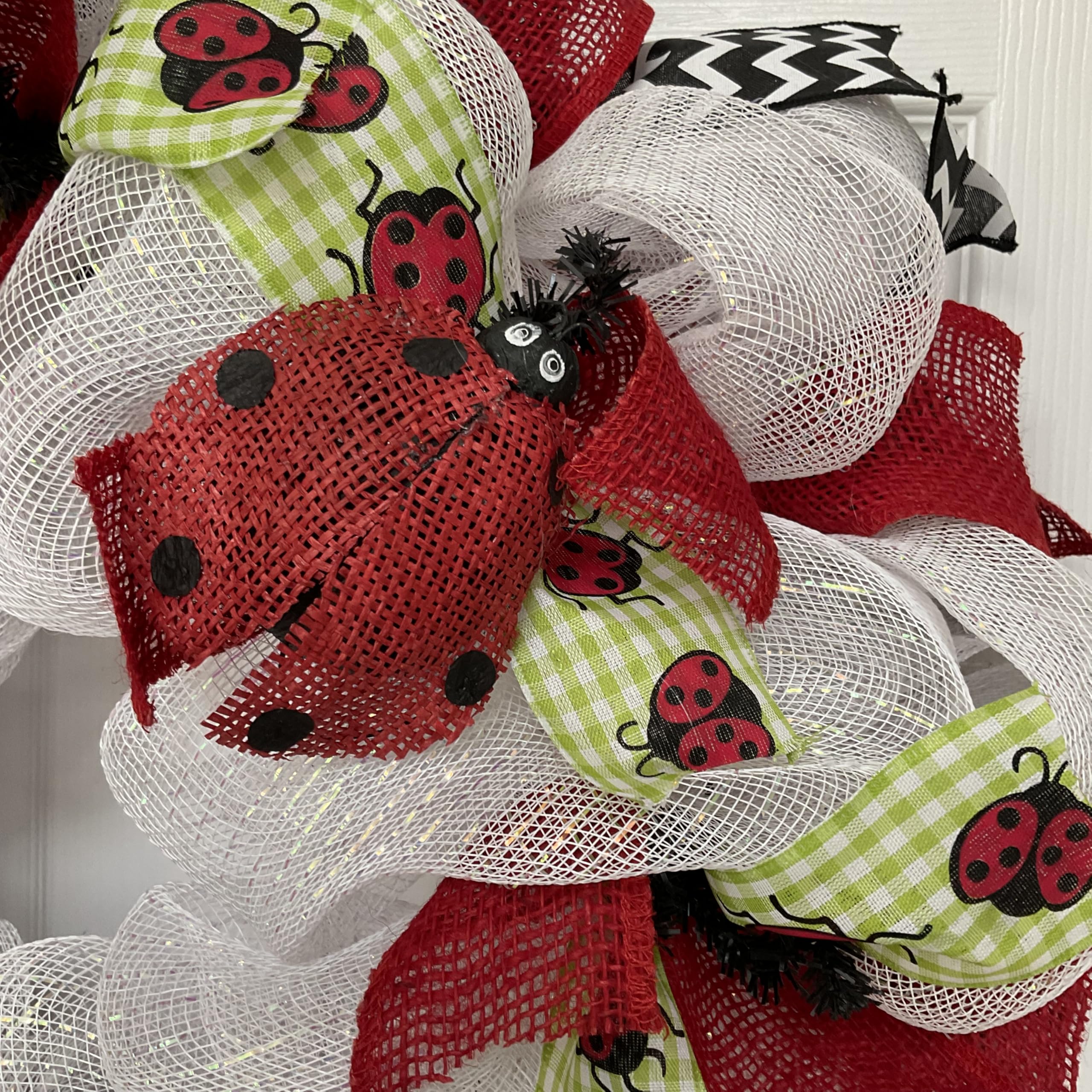 Lady Bug deco mesh wreath 24 inch diameter for display