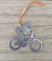 Recycled steel ornament with smooth edges and rustic finish
