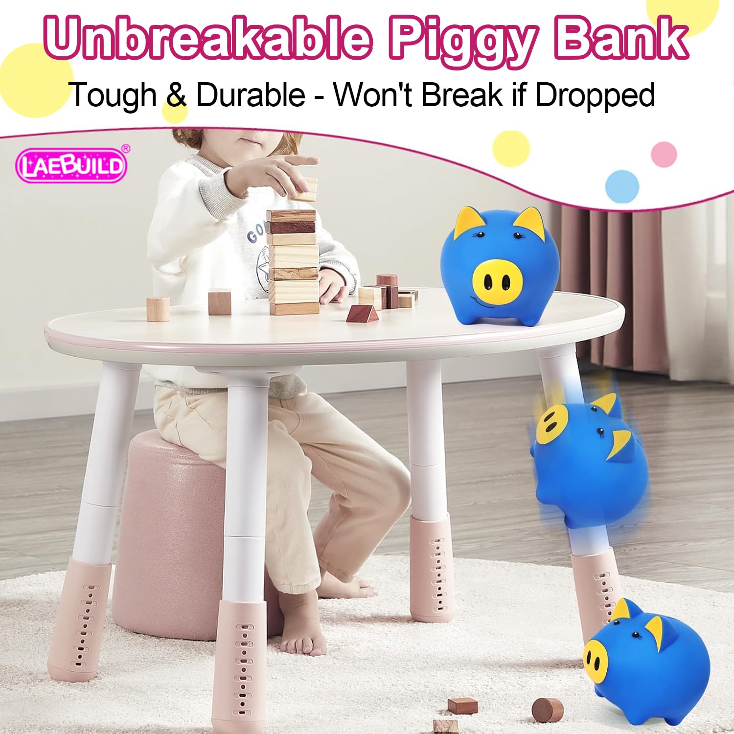 LAEBUILD Piggy Bank for Girls bedroom decor pig shape