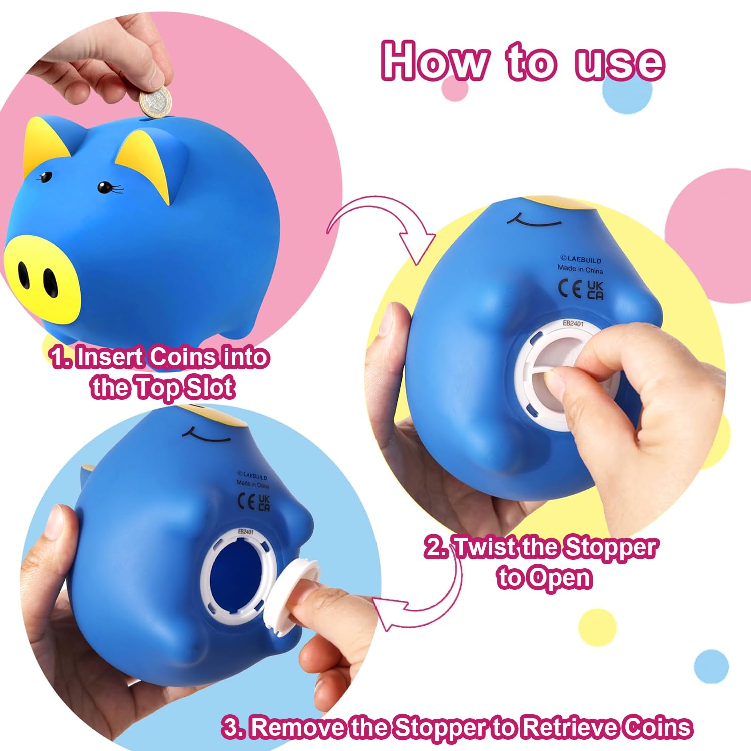 Durable smooth plastic LAEBUILD piggy bank