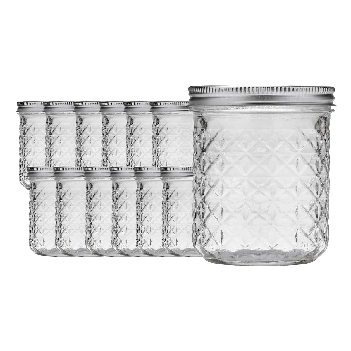 LAIBY Ball Quilted Crystal Jelly Jars 8 oz case of 12 with lids