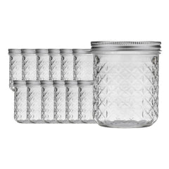 LAIBY Ball Quilted Crystal Jelly Jars 8 oz case of 12 with lids