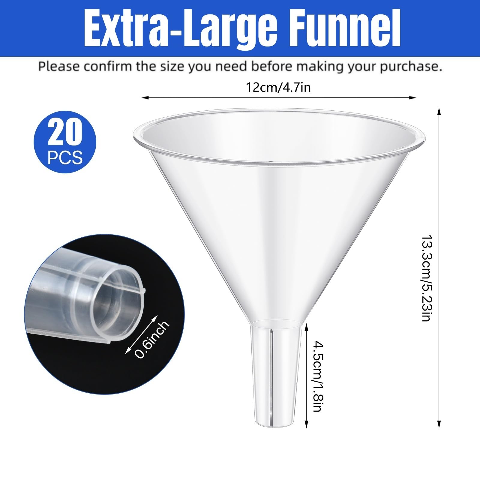 Clear plastic funnels wide mouth for bottles
