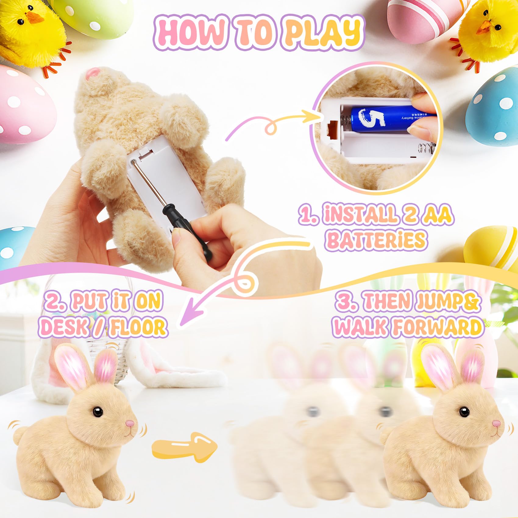 Brown hopping bunny toy for kids with sound effects
