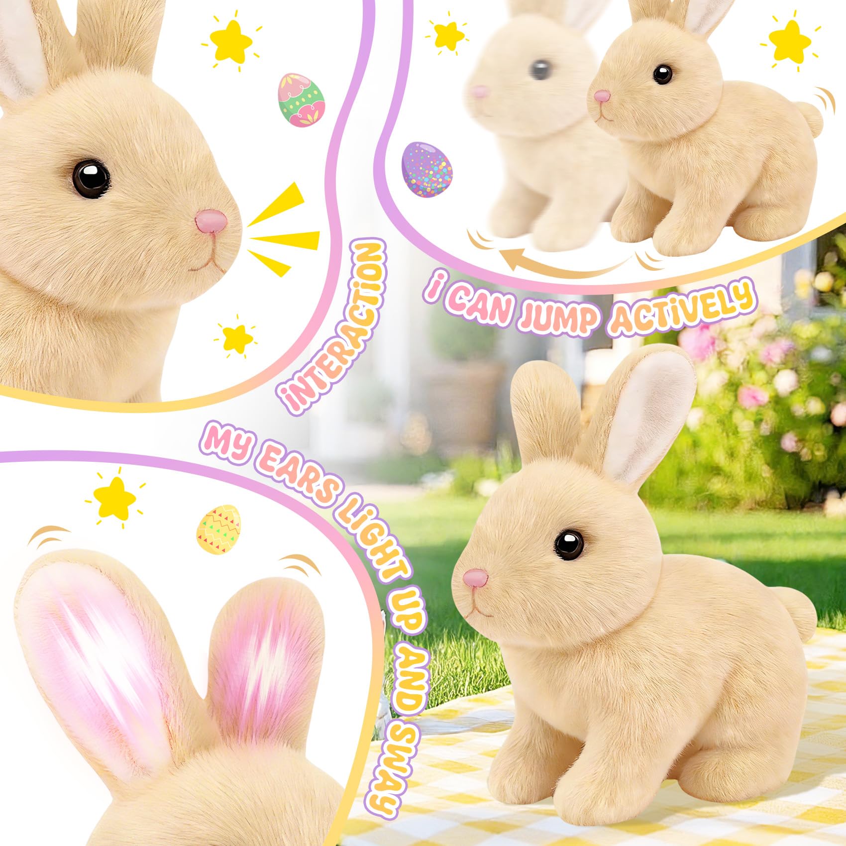 Interactive hopping bunny toy with headband and carrot