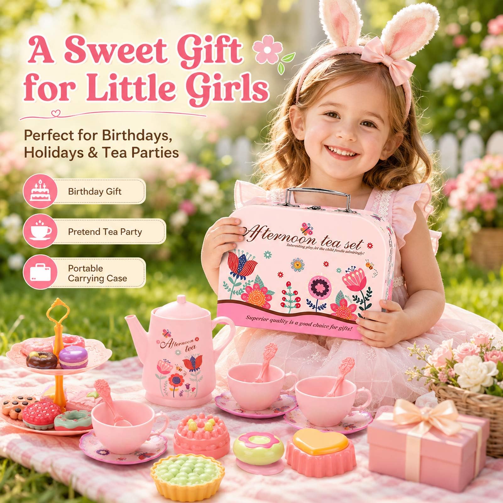 Close view of Lajeje tea party set with cups and plates